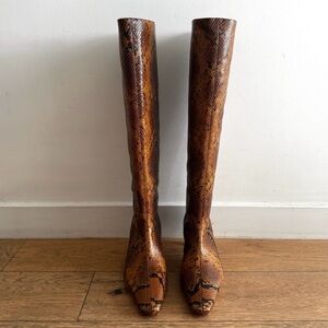 STAUD Brown Snakeskin-Print Over-the-Knee Boots